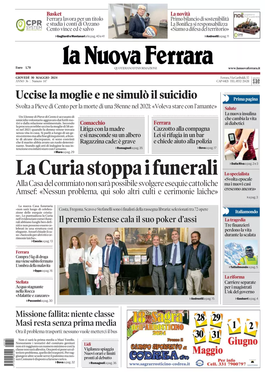 Prima-pagina-nuova ferrara-oggi-edizione-del-2024-05-30